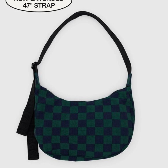 NWT Baggu Crescent Bag Medium - Navy Green Check - Picture 1 of 7